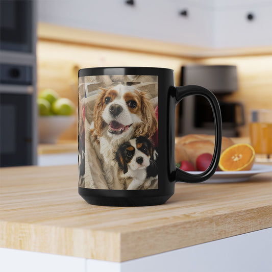 Custom Watercolor Pet Portrait Black Ceramic Mug, 11oz & 15oz