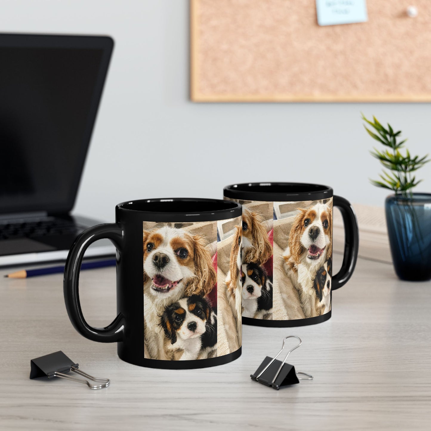 Custom Watercolor Pet Portrait Black Ceramic Mug, 11oz & 15oz