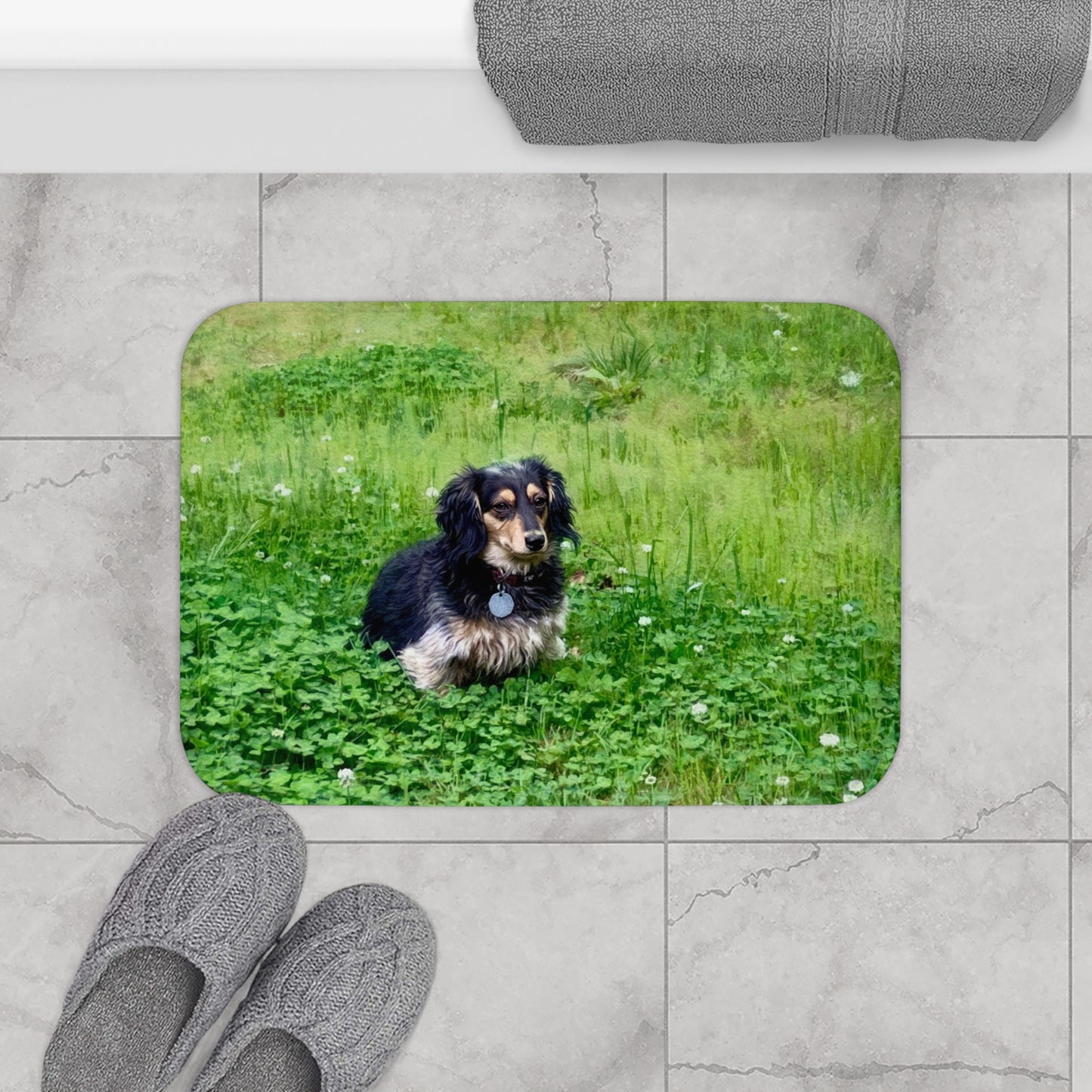Custom Watercolor Pet Portrait Bath Rug Mat