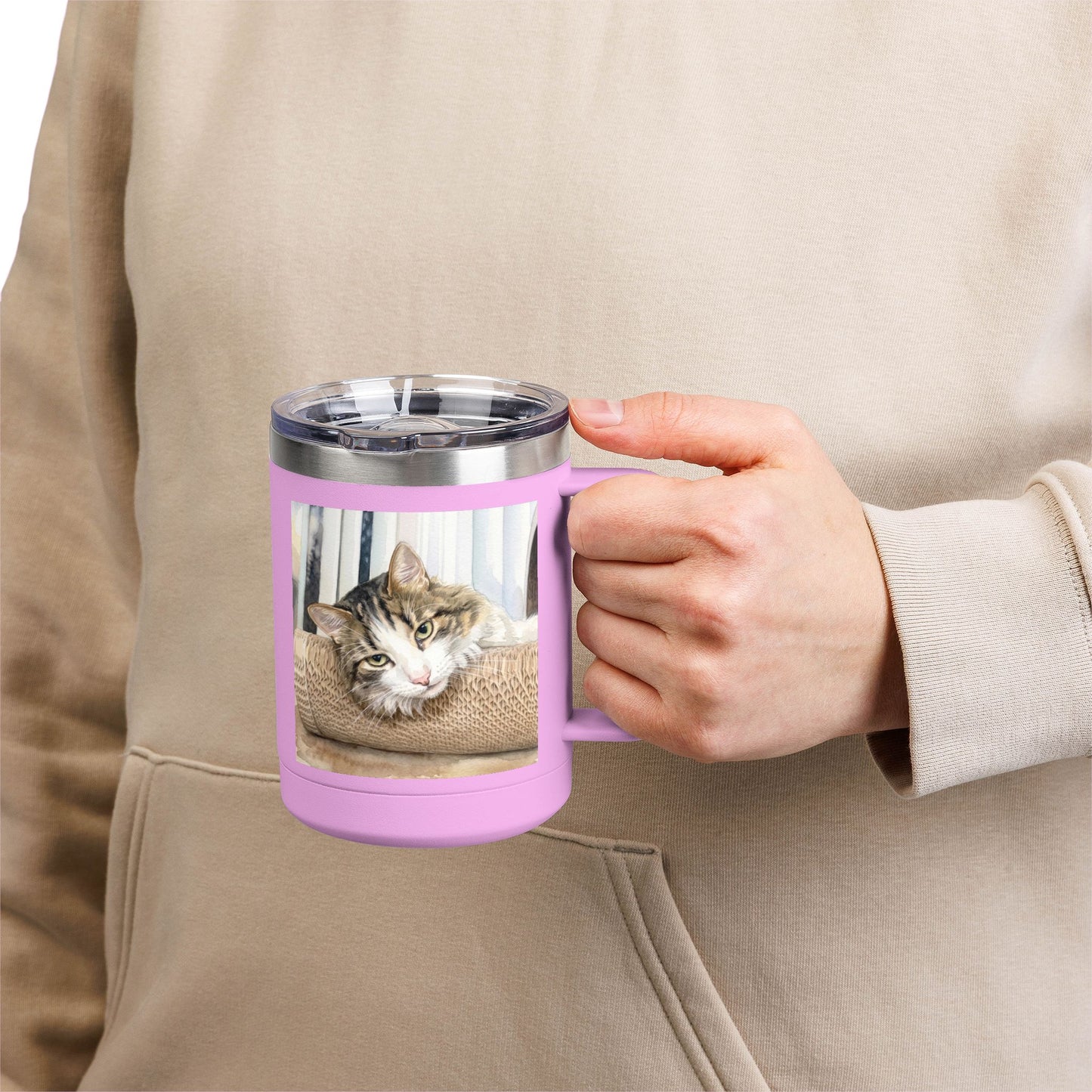 Custom Watercolor Pet Travel Mug – 15oz Insulated Tumbler