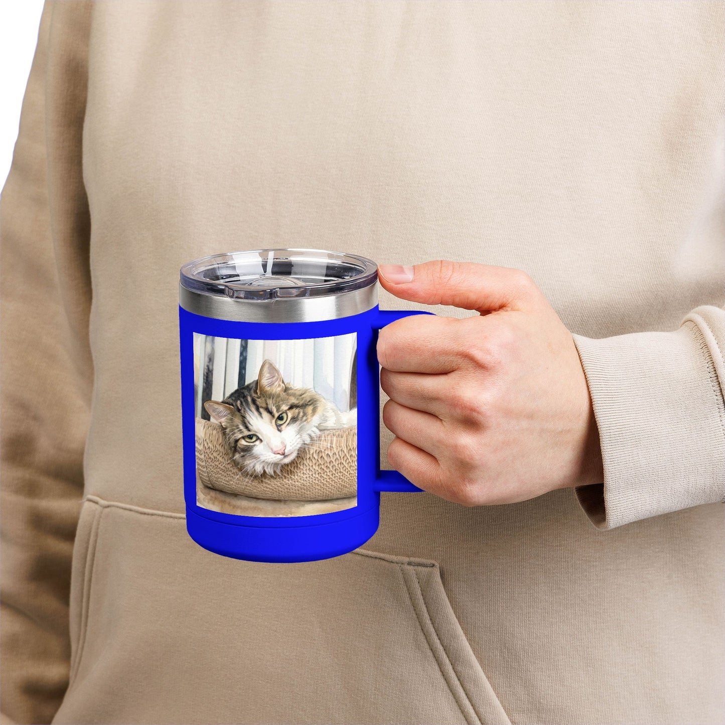 Custom Watercolor Pet Travel Mug – 15oz Insulated Tumbler
