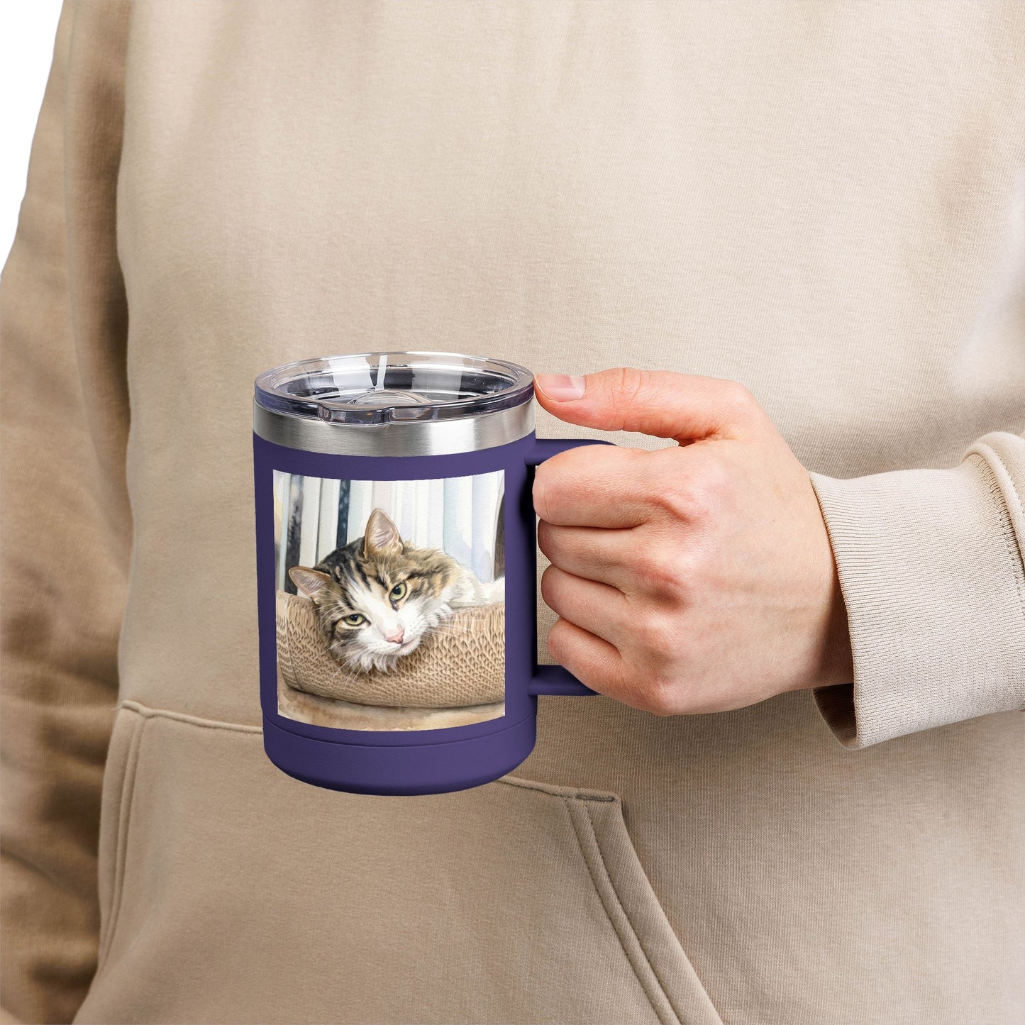 Custom Watercolor Pet Travel Mug – 15oz Insulated Tumbler