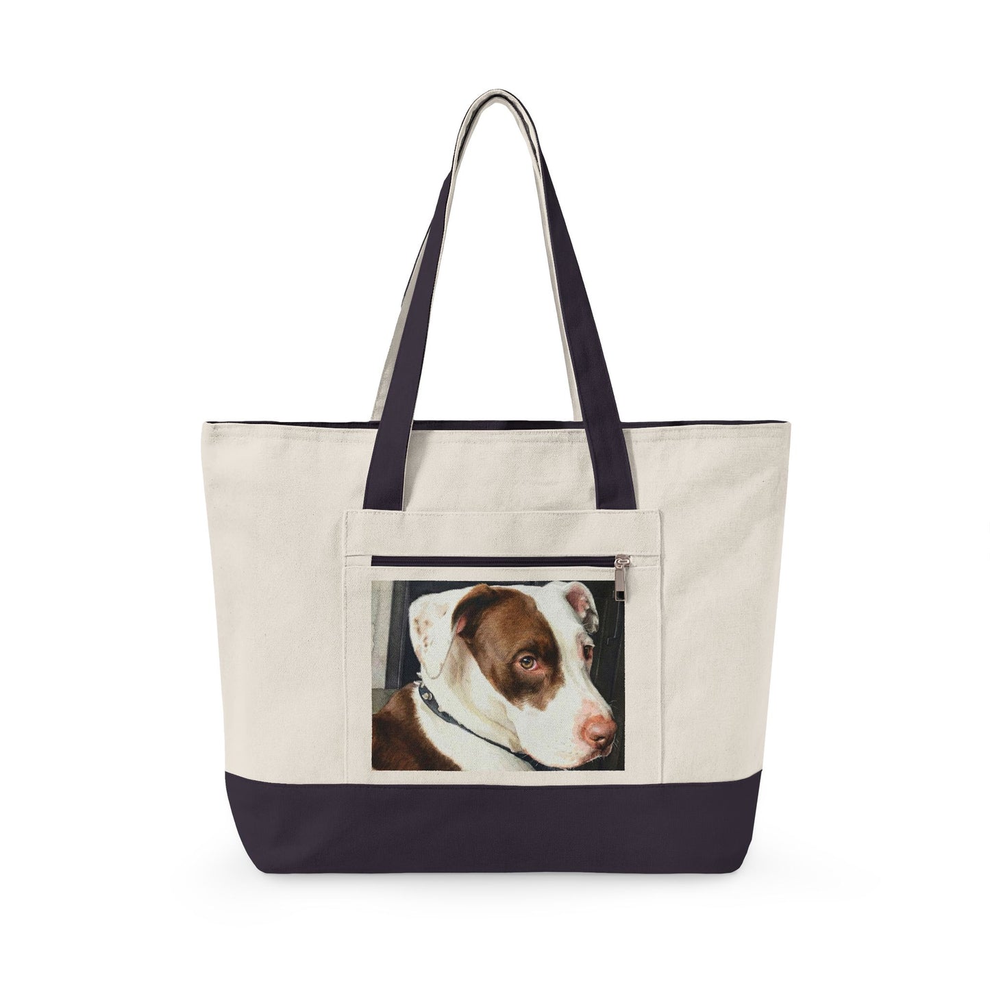 Petty Prints: Custom Pet Portrait Water Color Realistic Canvas Zippered Tote Bag