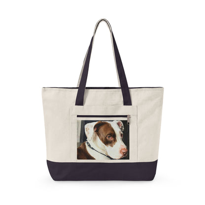 Petty Prints: Custom Pet Portrait Water Color Realistic Canvas Zippered Tote Bag
