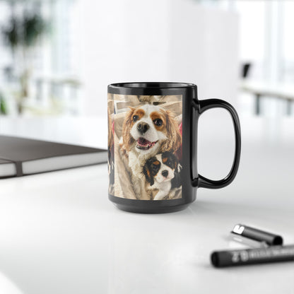 Custom Watercolor Pet Portrait Black Ceramic Mug, 11oz & 15oz