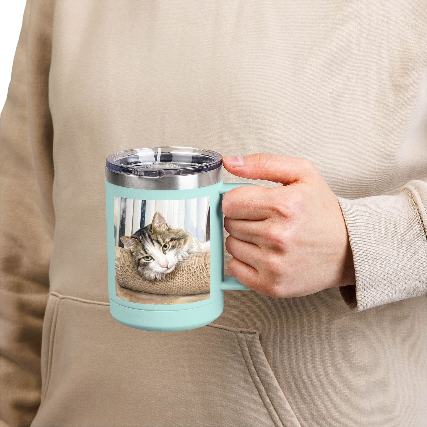 Custom Watercolor Pet Travel Mug – 15oz Insulated Tumbler