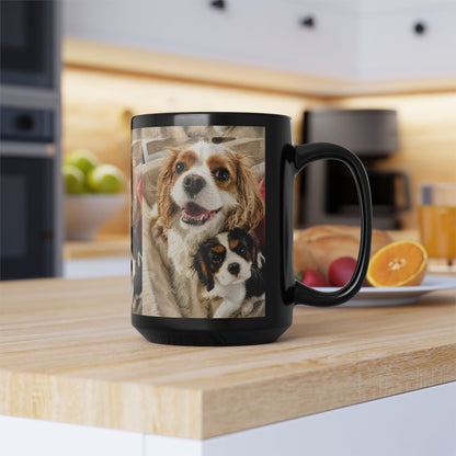 Custom Watercolor Pet Portrait Black Ceramic Mug, 11oz & 15oz