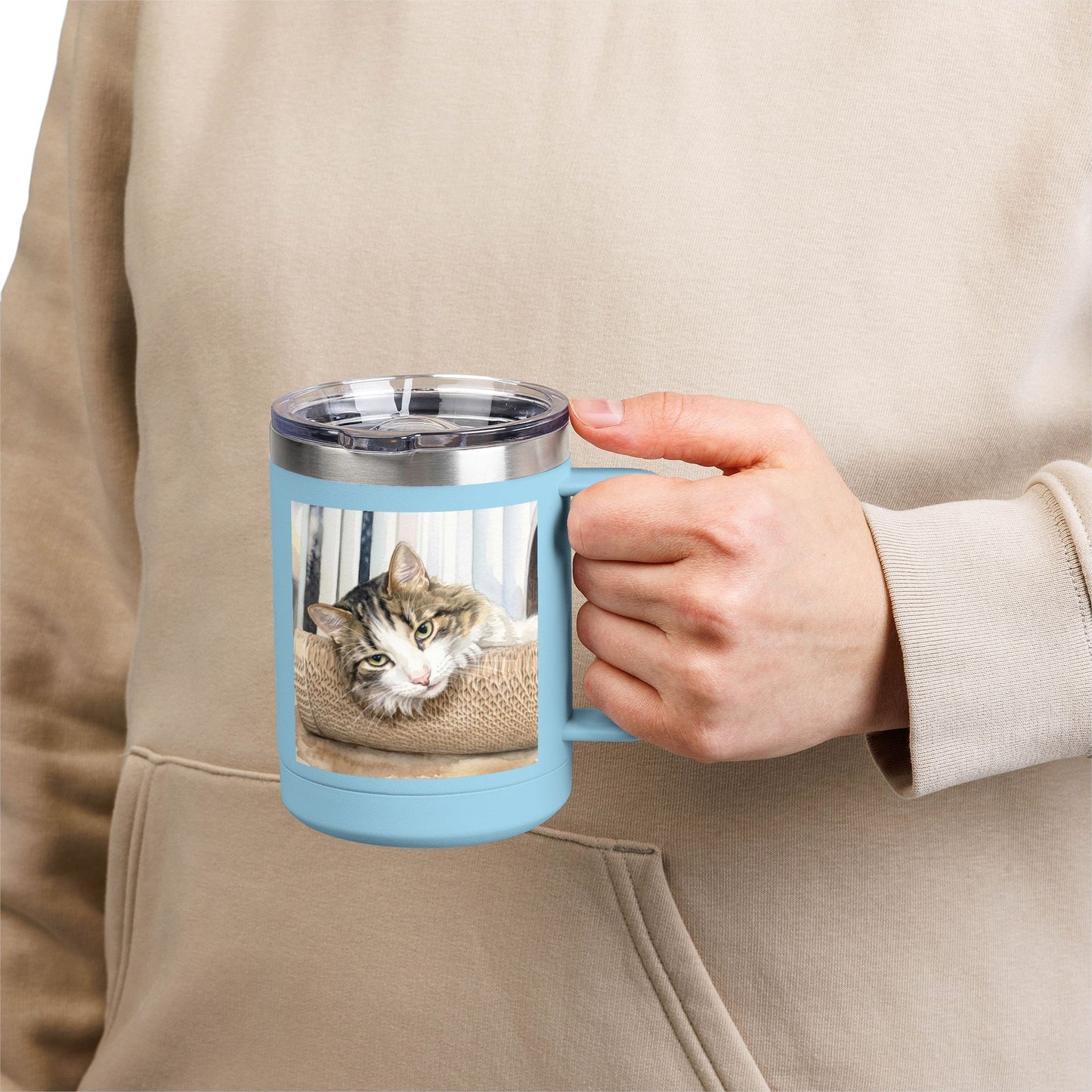 Custom Watercolor Pet Travel Mug – 15oz Insulated Tumbler