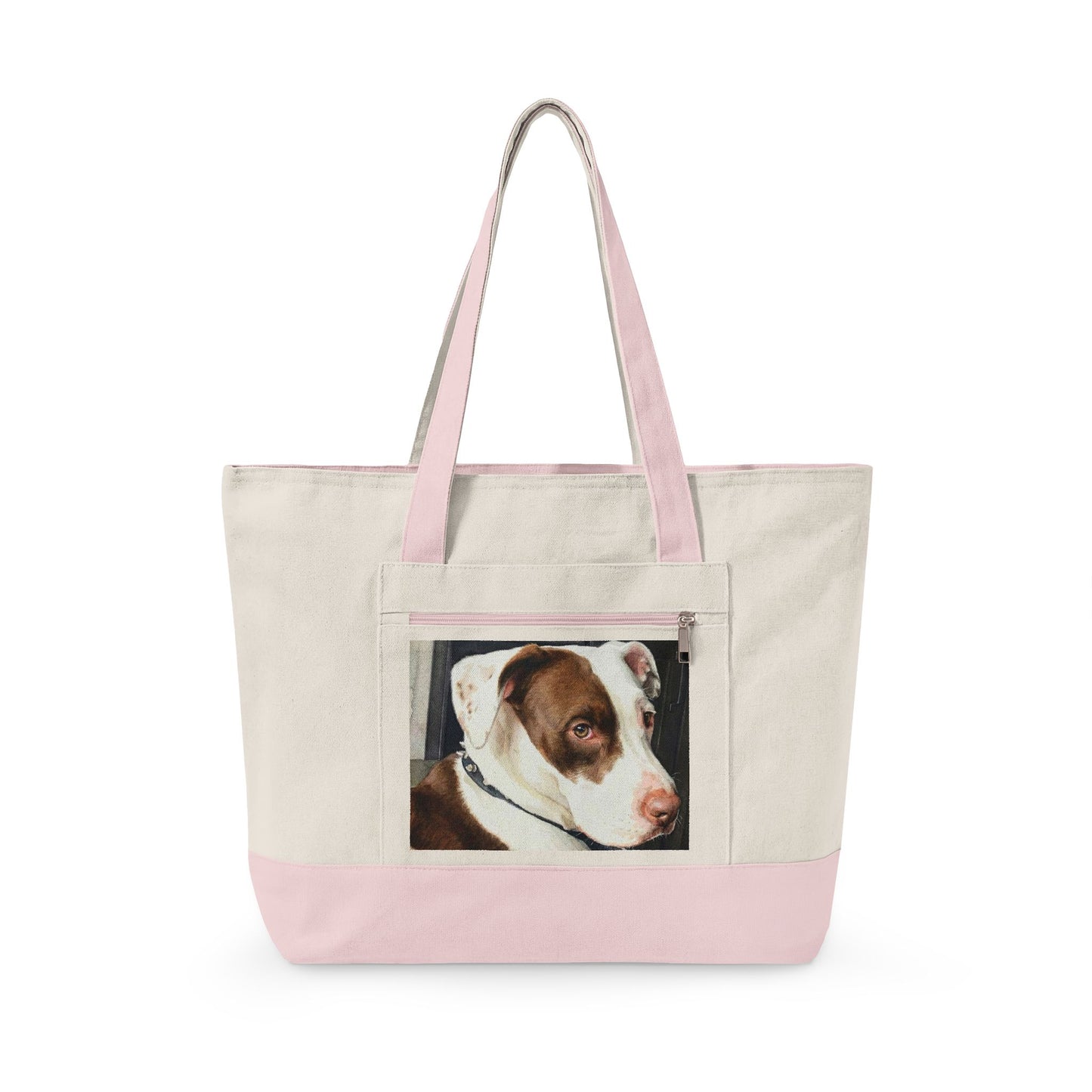 Petty Prints: Custom Pet Portrait Water Color Realistic Canvas Zippered Tote Bag