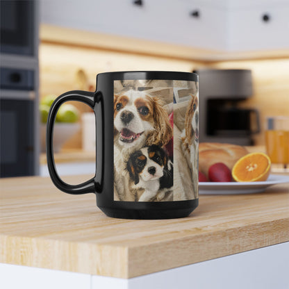 Custom Watercolor Pet Portrait Black Ceramic Mug, 11oz & 15oz