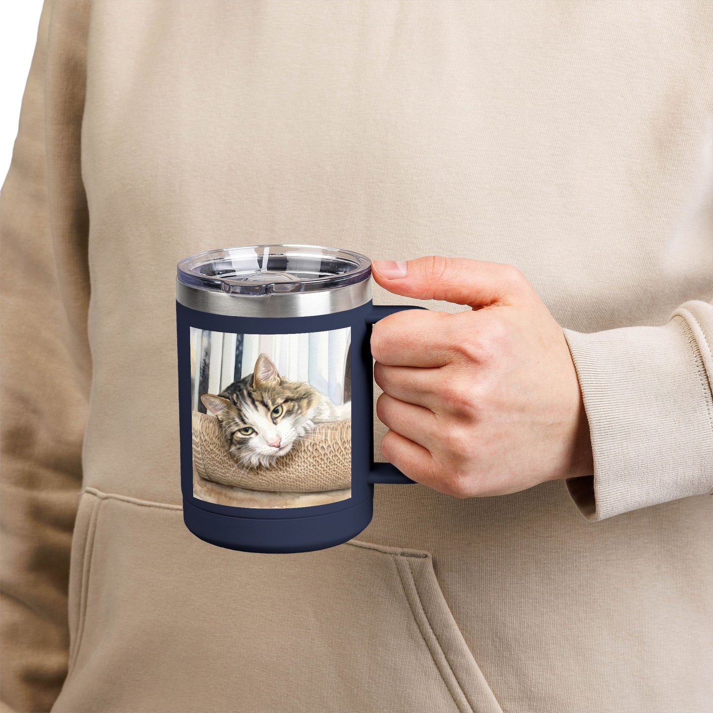 Custom Watercolor Pet Travel Mug – 15oz Insulated Tumbler