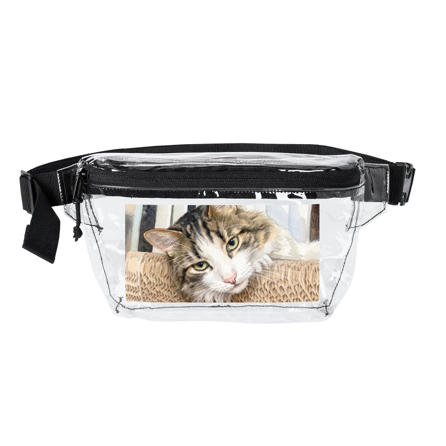 Petty Prints: Custom Water Color Realistic Pet Portrait Fanny Pack — Transparent Festival Waist Bag