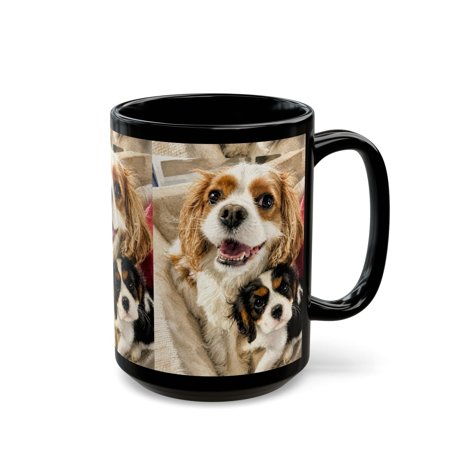 Custom Watercolor Pet Portrait Black Ceramic Mug, 11oz & 15oz