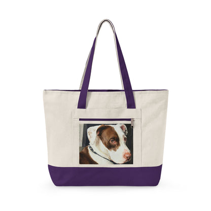 Petty Prints: Custom Pet Portrait Water Color Realistic Canvas Zippered Tote Bag