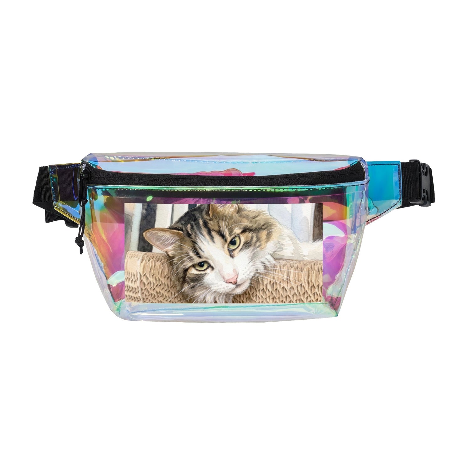 Petty Prints: Custom Water Color Realistic Pet Portrait Fanny Pack — Transparent Festival Waist Bag
