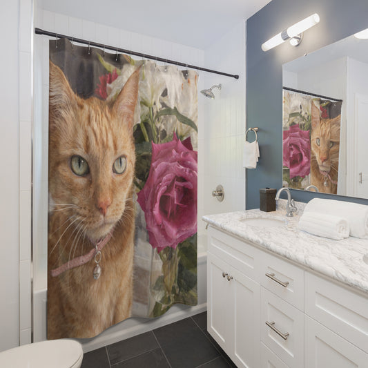 Petty Prints: Custom Water Color Realistic Pet Portrait Shower Curtain 71"x74"