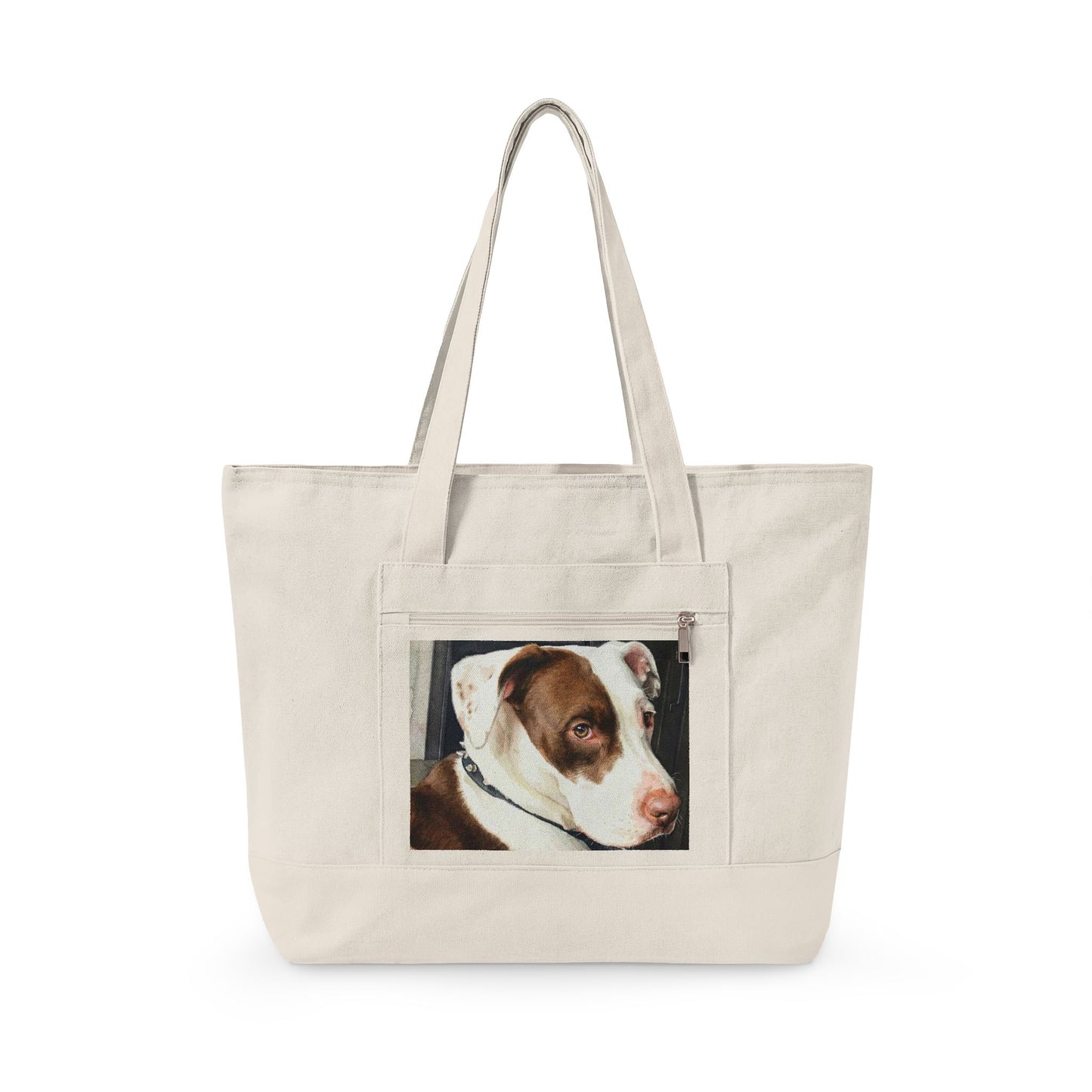 Petty Prints: Custom Pet Portrait Water Color Realistic Canvas Zippered Tote Bag