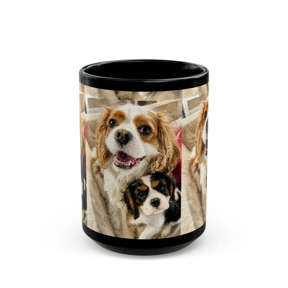 Custom Watercolor Pet Portrait Black Ceramic Mug, 11oz & 15oz