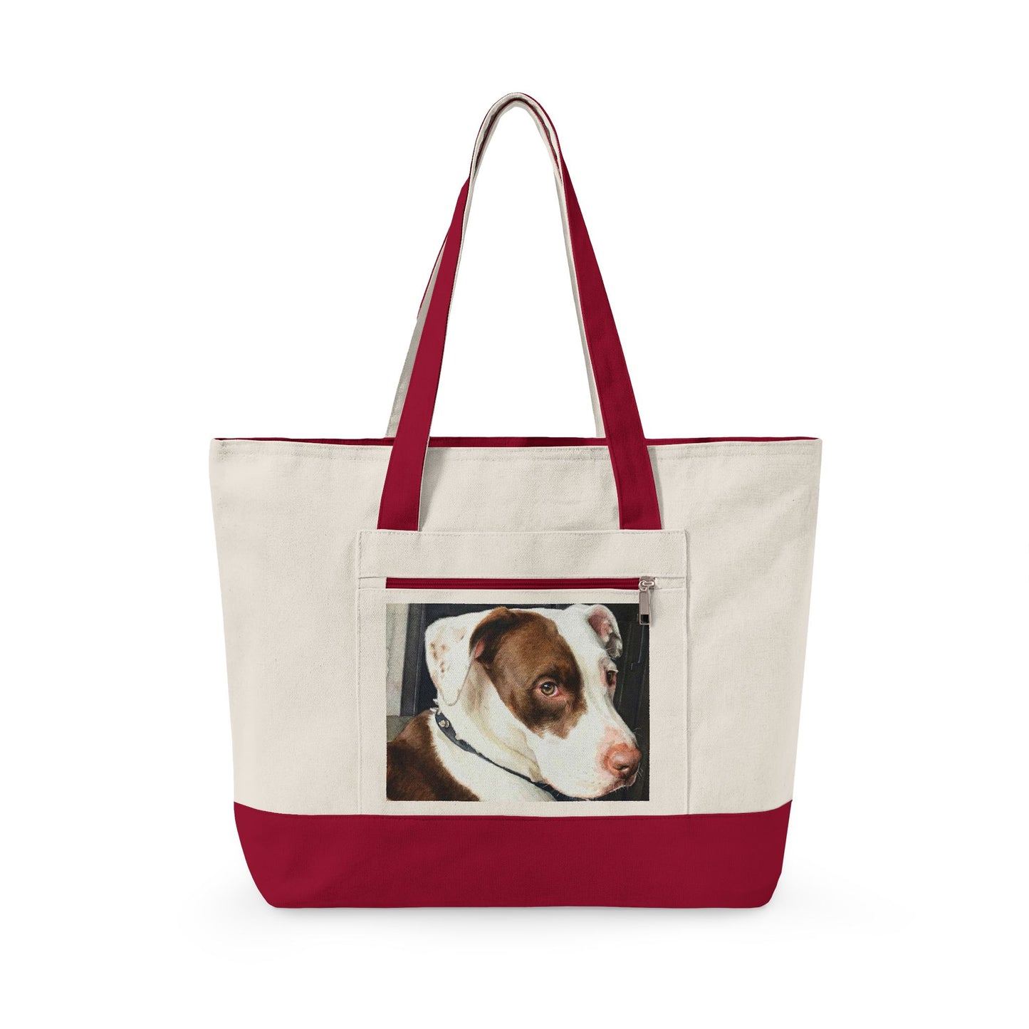 Petty Prints: Custom Pet Portrait Water Color Realistic Canvas Zippered Tote Bag