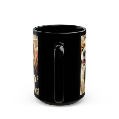 Custom Watercolor Pet Portrait Black Ceramic Mug, 11oz & 15oz