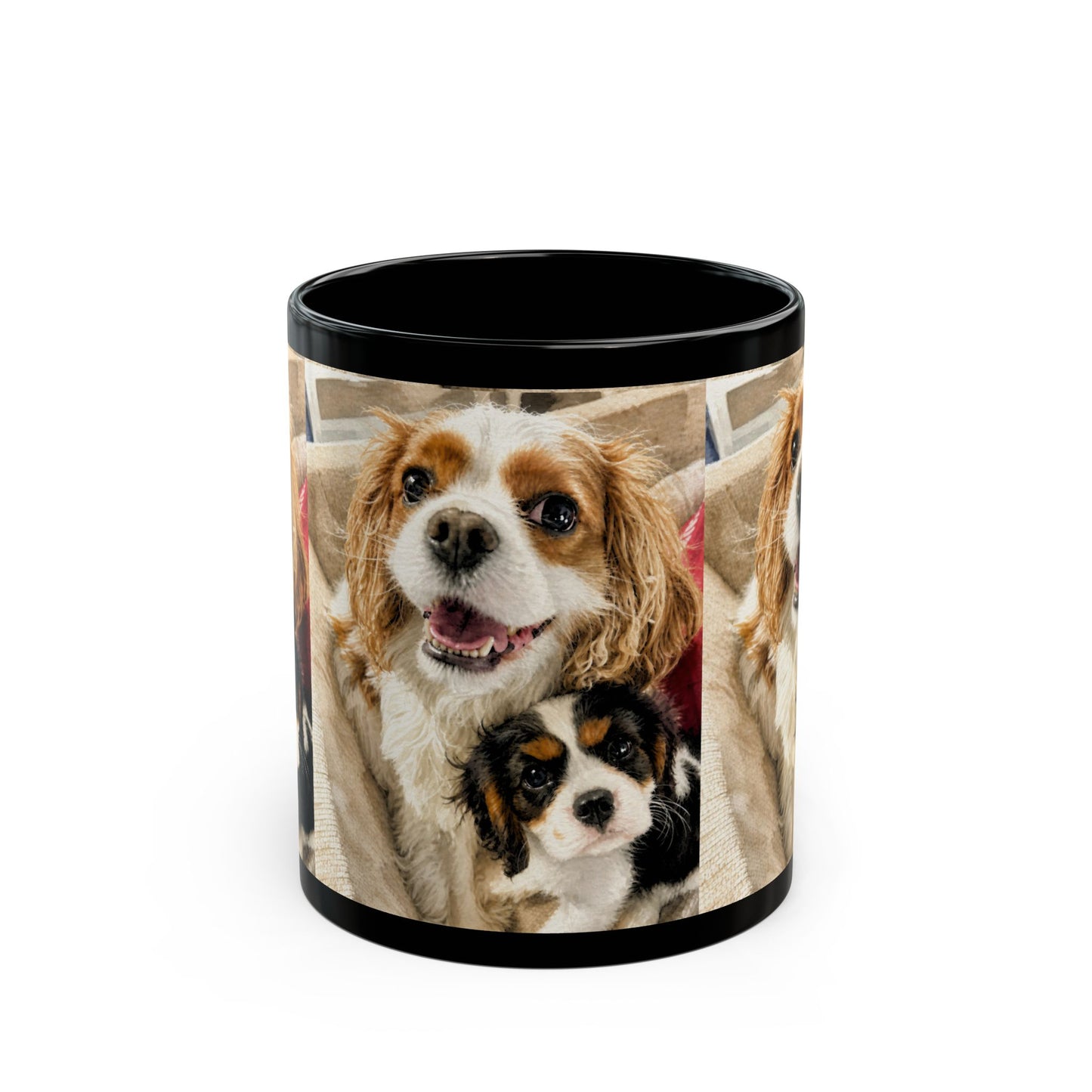 Custom Watercolor Pet Portrait Black Ceramic Mug, 11oz & 15oz