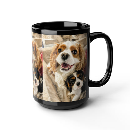 Custom Watercolor Pet Portrait Black Ceramic Mug, 11oz & 15oz