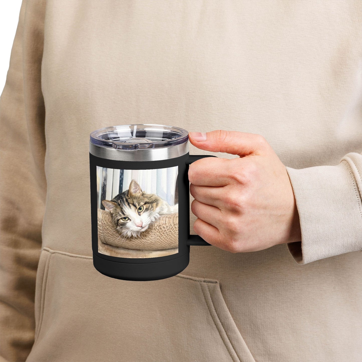 Custom Watercolor Pet Travel Mug – 15oz Insulated Tumbler