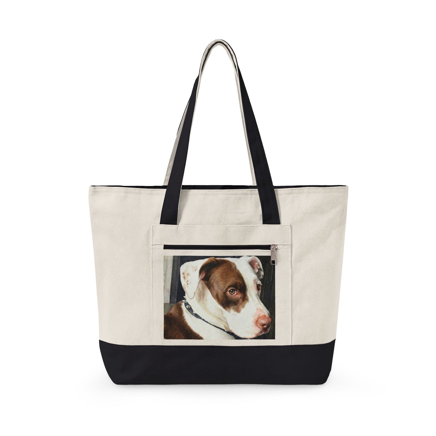 Petty Prints: Custom Pet Portrait Water Color Realistic Canvas Zippered Tote Bag