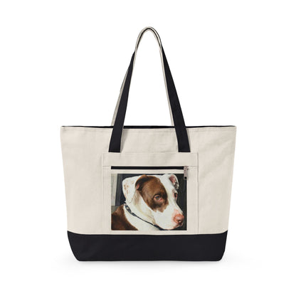 Petty Prints: Custom Pet Portrait Water Color Realistic Canvas Zippered Tote Bag