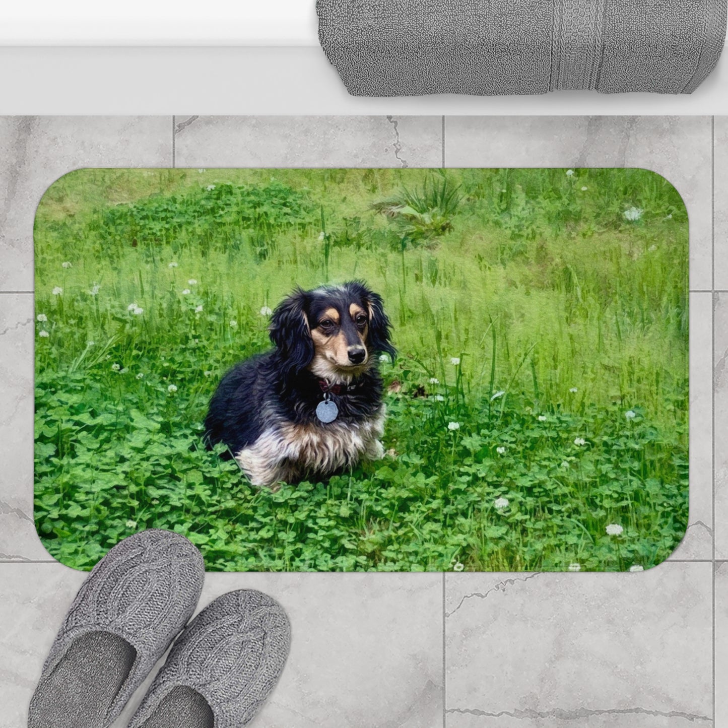 Custom Watercolor Pet Portrait Bath Rug Mat