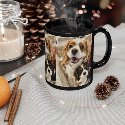 Custom Watercolor Pet Portrait Black Ceramic Mug, 11oz & 15oz