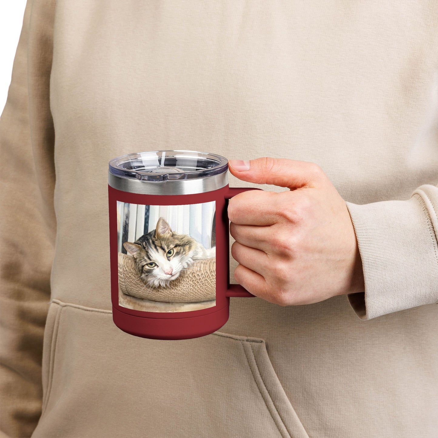 Custom Watercolor Pet Travel Mug – 15oz Insulated Tumbler