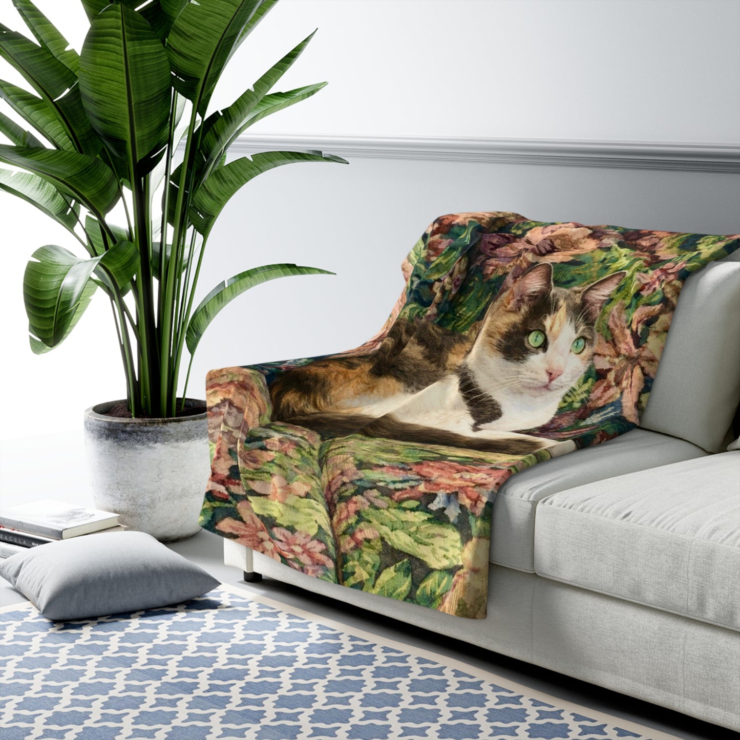 Petty Prints: Custom Pet Portrait Water Color Realistic Sherpa Blanket Plush Fleece Throw