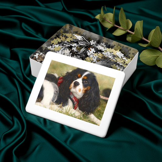 Petty Prints: Premium Custom Pet Portrait Water Color Realistic Jigsaw Puzzle with Tin