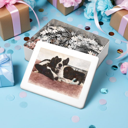 Petty Prints: Premium Custom Pet Portrait Water Color Realistic Jigsaw Puzzle with Tin