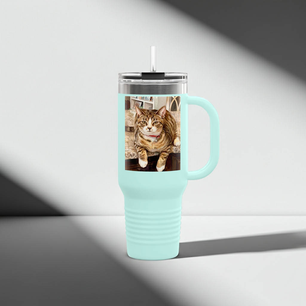 Custom Pet Portrait Watercolor 40oz Insulated Travel Tumbler