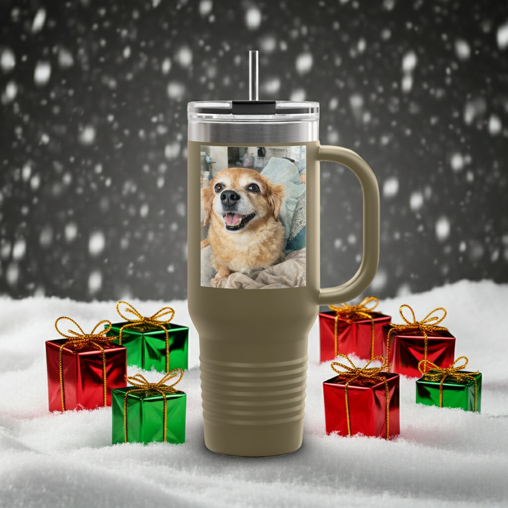 Custom Pet Portrait Watercolor 40oz Insulated Travel Tumbler