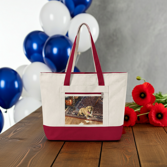 Petty Prints: Custom Pet Portrait Water Color Realistic Canvas Zippered Tote Bag