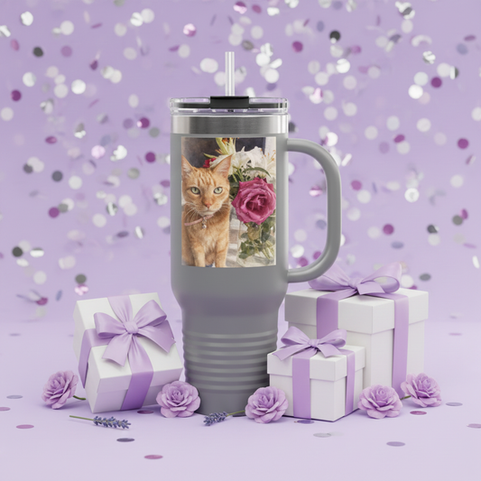 Custom Pet Portrait Watercolor 40oz Insulated Travel Tumbler