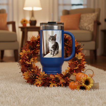 Custom Pet Portrait Watercolor 40oz Insulated Travel Tumbler